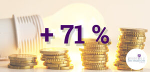 ampoule allumée derrière 4 tas de pièces de taille croissante - +71% de dépenses de formation en 10 ans