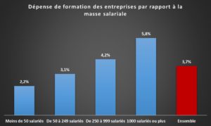 Jaune budgétaire - graphique RHEXIS 4 - dépense de formation par rapport à la masse salariale, par taille d'entreprise